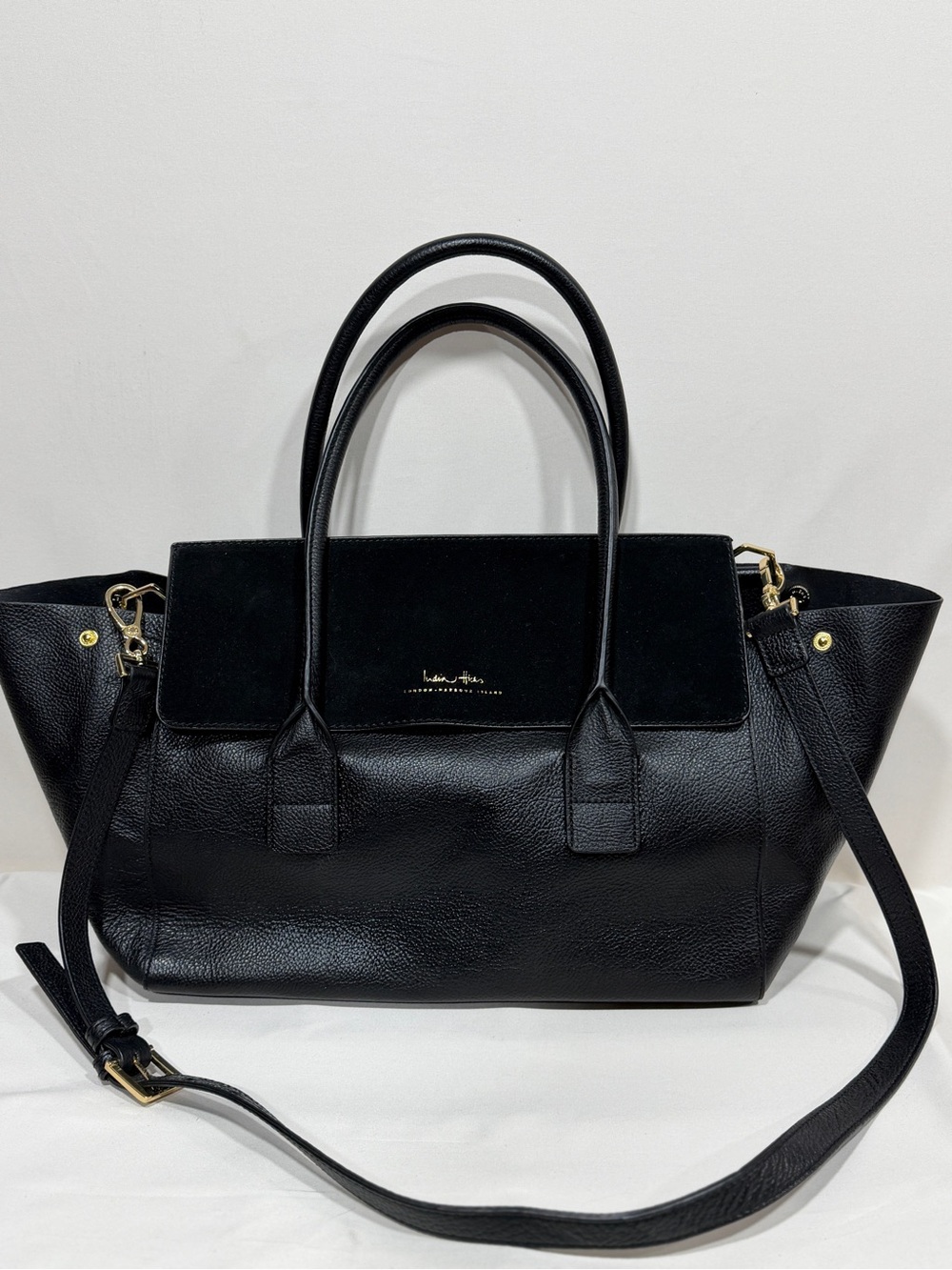🖤 India Hicks Fussy Sarah Black Leather Suede Satchel Tote
